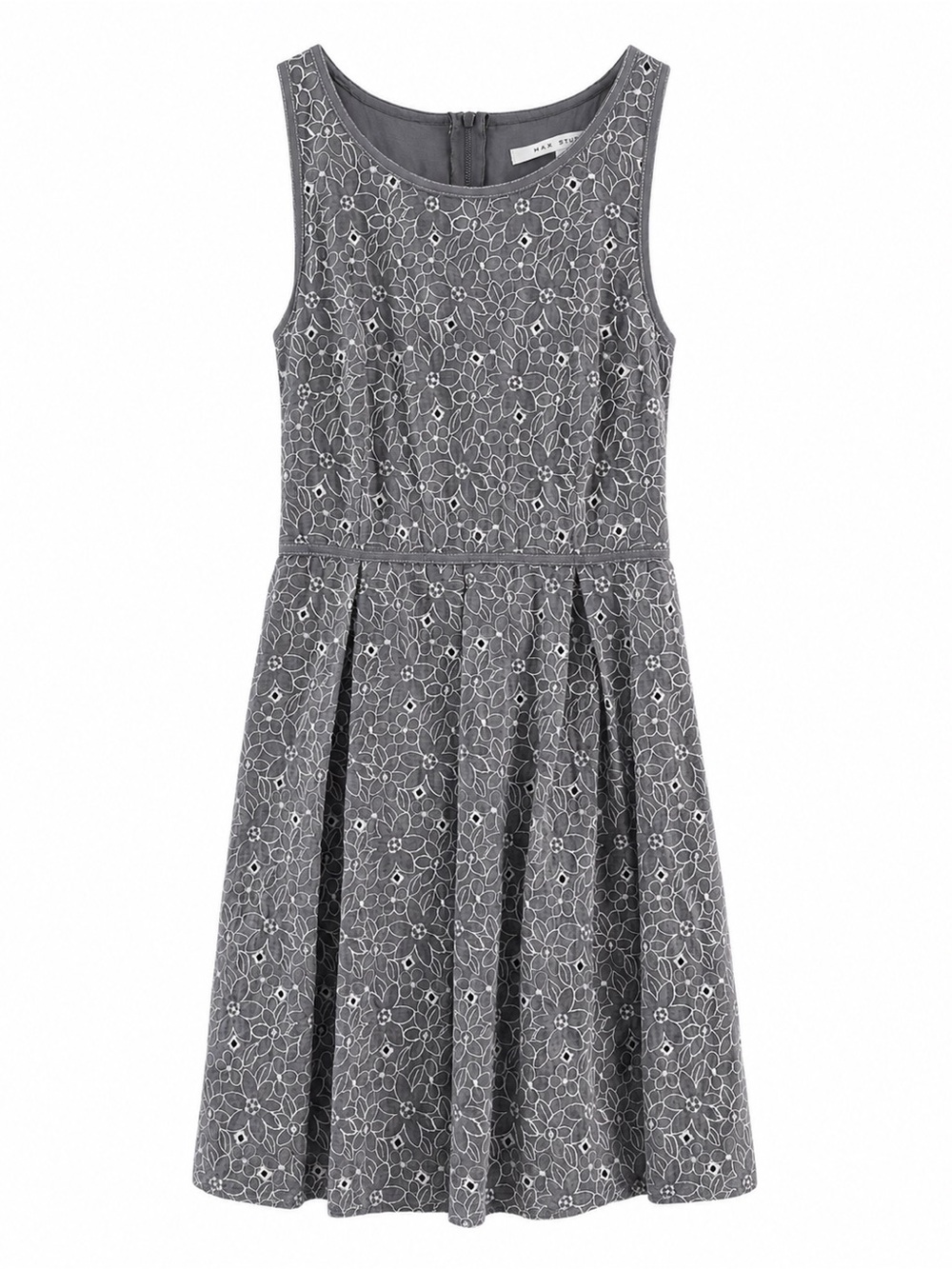 Max Studio Gray Sleeveless Eyelet Fit & Flare Mini Dress